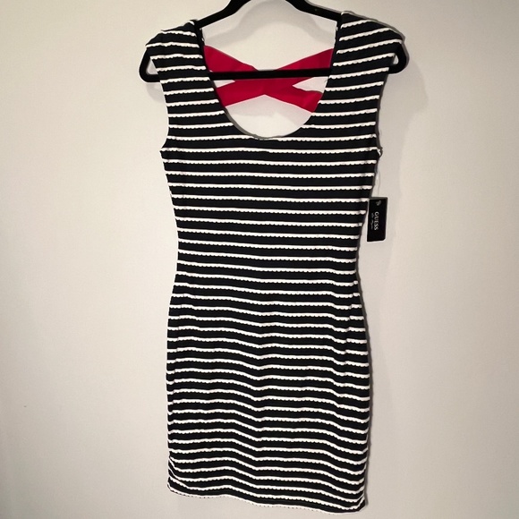 Guess Bodycon Navy Blue and White Striped Dress - Picture 1 of 11